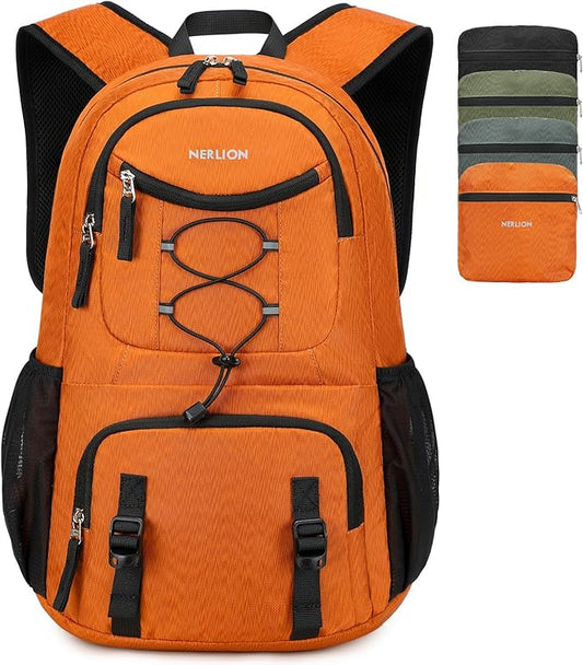 Nerlion Lightweight Foldable 35L Hiking Backpack Travel Backpack for Men Women Camping Waterproof Outdoor Hiking Daypack Backpack Orange