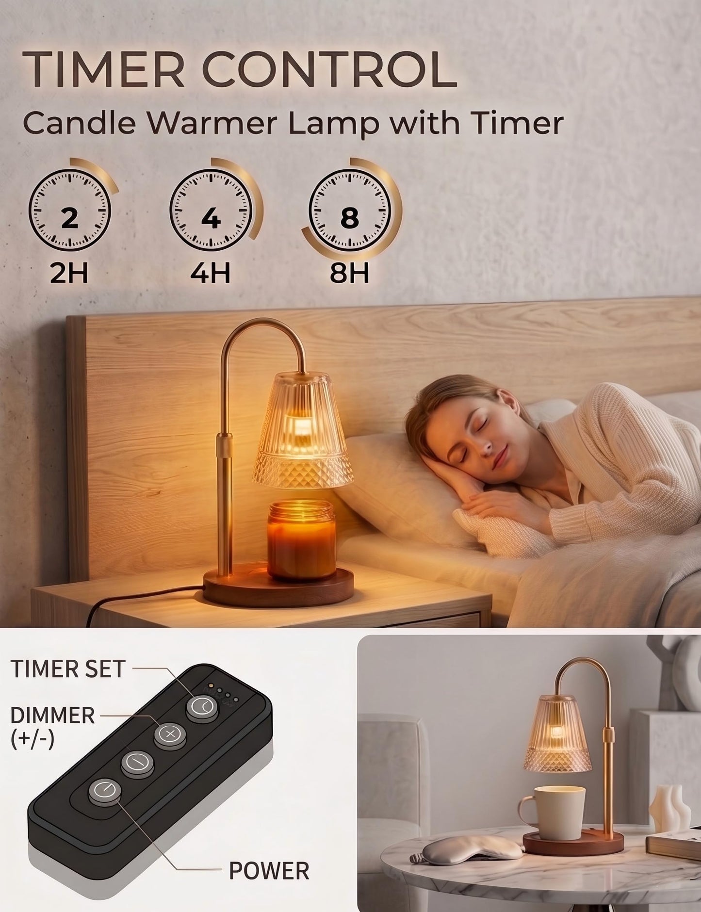 kuttipaw Candle Warmer Lamp with Timer & Dimmer, Birthday Gift for Women, Mom, Sister, Housewarming Gifts for Home Decor, Smokeless Height Adjustable Wax Melterfor Scented Candles (2 Bulbs Included)