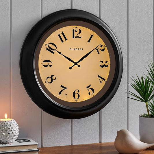 CLXEAST 18 Inch Large Illuminated Wall Clock with AI Smart Night Light Sensor,Modern Farmhouse Wall Clocks for Living Room,Bedroom, Kitchen, Home Office,Oil Rubbed Bronze Black