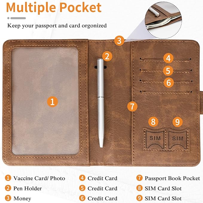 TIGARI Passport Holder for Travel Women Men, PU Leather Waterproof RFID Wallet Cover Case Sleeve, Valentines Day Gifts, Vacation Plane Cruise Travel Document Organizer Essentials