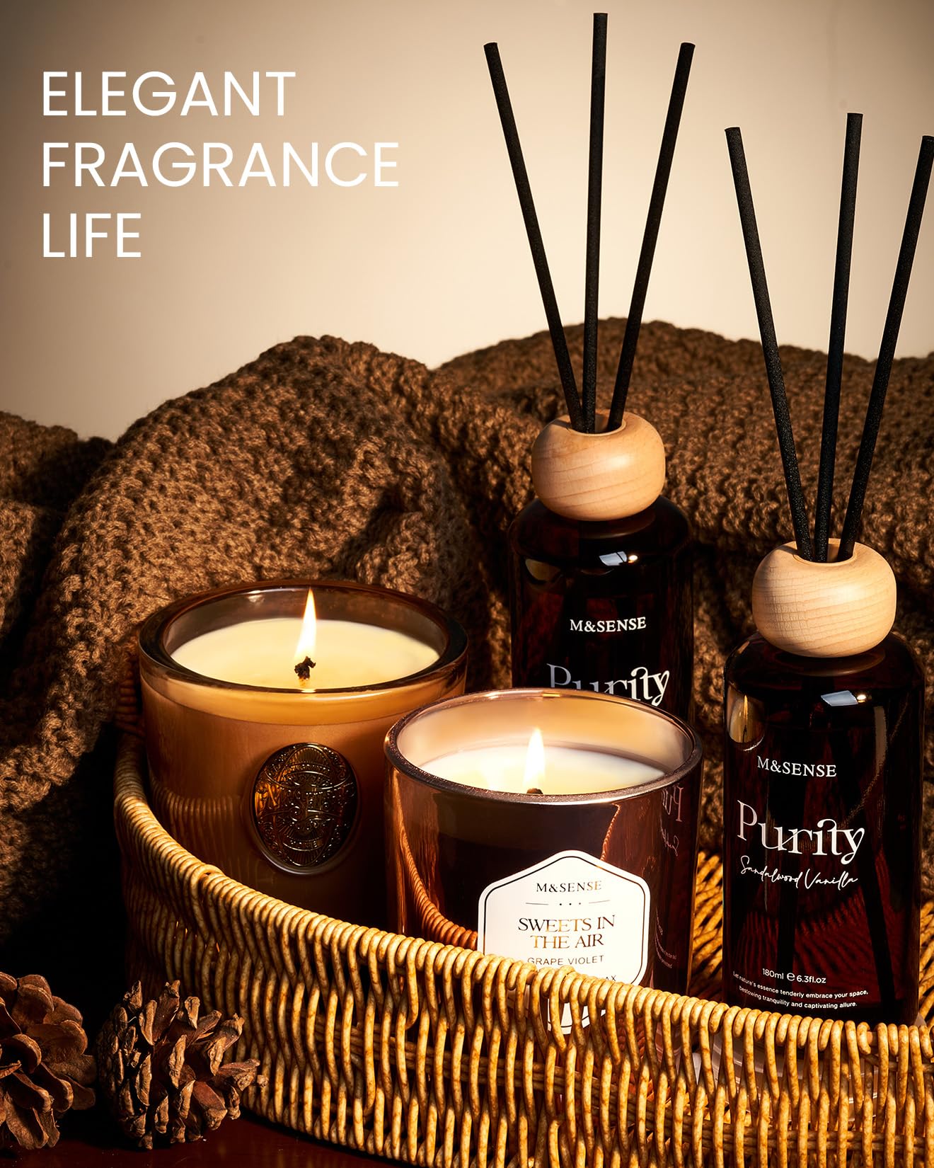 M&SENSE Reed Diffuser Set, White Cardamom Sage Scented 6.3 fl oz Natural Essential Oil Diffusers with Sticks, Non-Toxic Organic Air Freshener, Long-Lasting Fragrance Oils for Home Bathroom Kitchen
