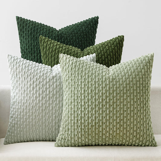 MIULEE Spring Sage Green Decorative Throw Pillow Covers for Couch Sofa Living Room Set of 4 Boho Gradient Cushion Covers Corduroy Rustic Fun Pillowcases Farmhouse Home Decor 18x18 Inch Forest Green