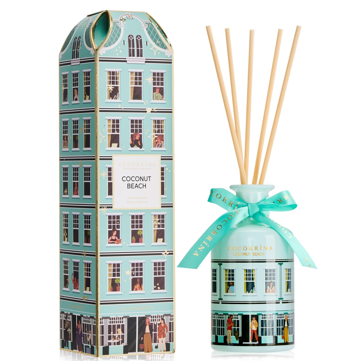COCORRÍNA Reed Diffuser - Coconut Beach 6.76 fl oz Reed Diffuser with 8 Sticks Home Fragrance Bathroom Shelf Decor (Festive House Collection)