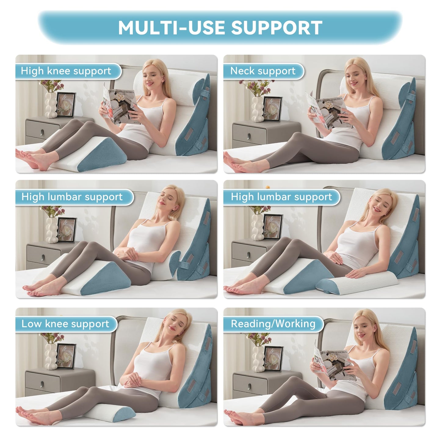 Kingfun 4PCS Orthopedic Bed Wedge Pillow Set for After Surgery, Memory Foam Support Pillow for Back, Neck and Leg Pain Relief, Adjustable Triangle Pillow - Acid Reflux, Anti Snoring & GERD
