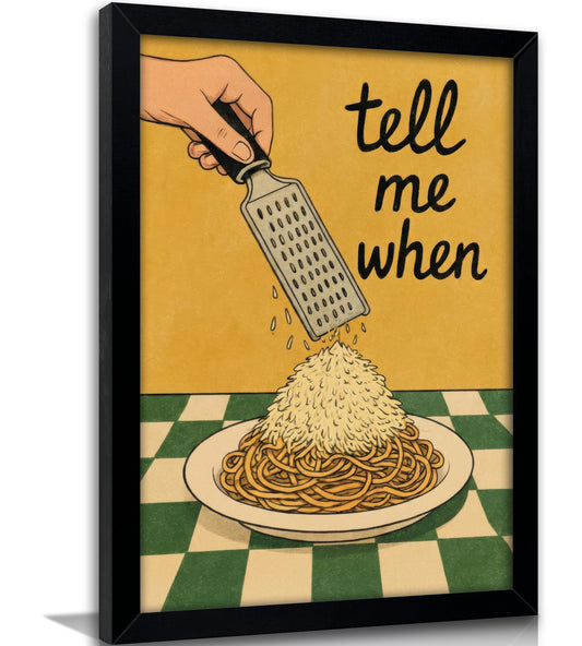 Framed Pasta Kitchen Wall Art Funny Food Inspired Kitchen Wall Decor Cheesy Pasta Lovers Painting Picture Spaghetti Canvas Prints Quirky Food Poster Artwork for Dining Room Home Decor