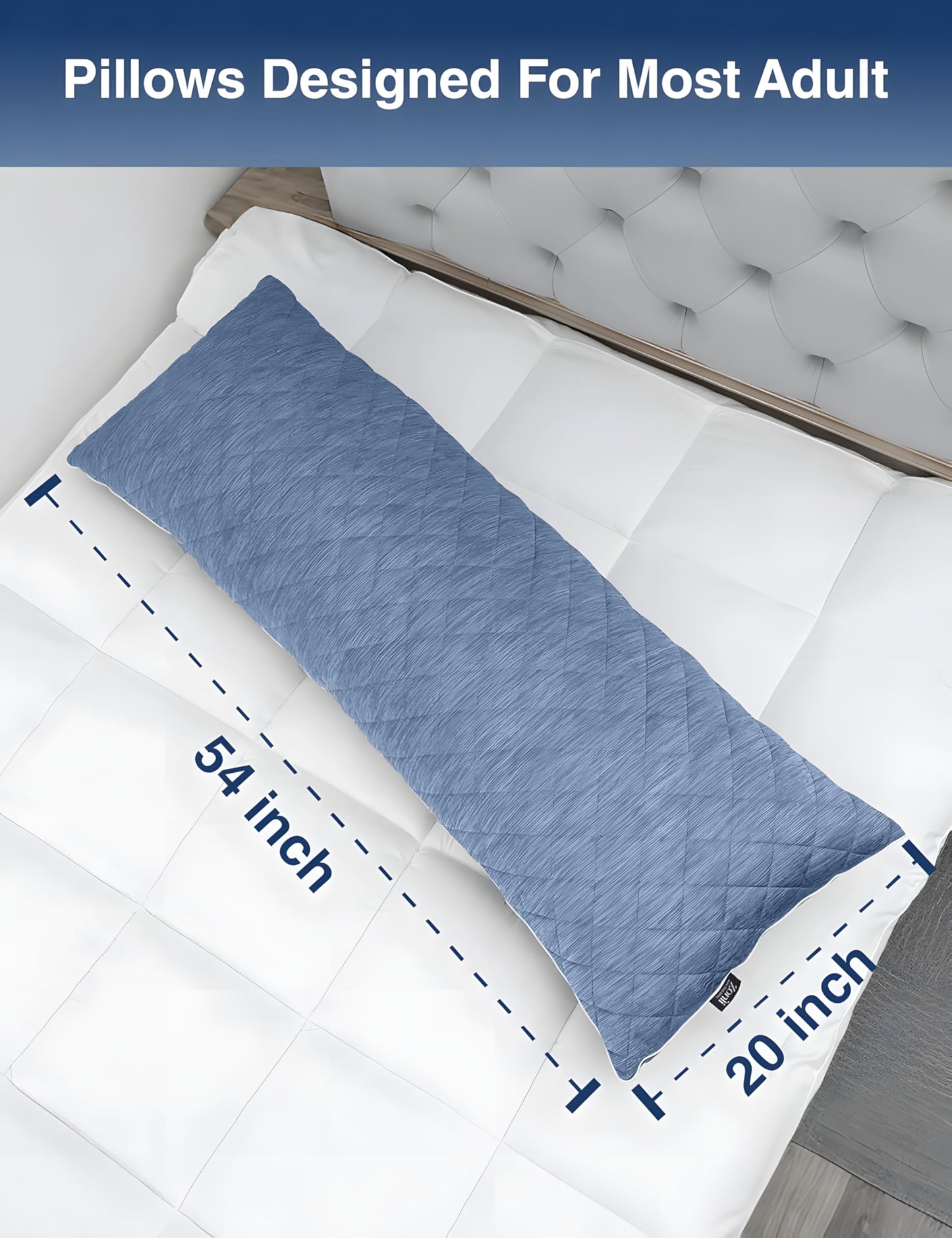 ZonLi Cooling Body Pillow for Adults Side Sleeper & Pregnancy - Memory Foam Insert Long Body Pillow 20 x 54 Inch with Washable Pillowcase, Gift for Men Women Light Blue