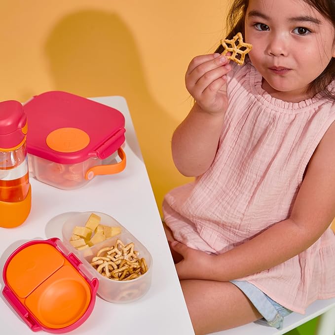 b.box Snack Box 2 Pack - Leak Proof Mini Bento Box for Kids & Toddlers, 2 Compartment Snack Containers for Kids, Dishwasher Safe, BPA Free, PFAS Free, Ages 4m+, 1 3/4 Cup Each (Strawberry + Indigo)