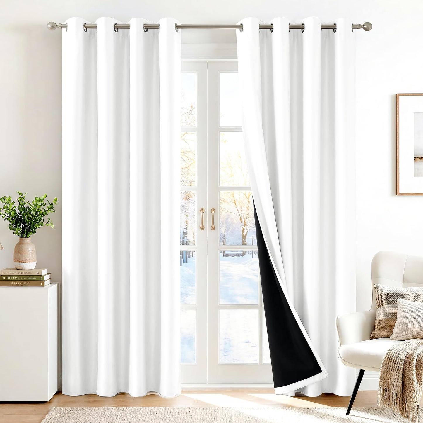 Deconovo 100% Blackout Curtains for Bedroom, Thermal Insulated and Noise Reducing Drapes, Room Darkening Window Curtains with Double Layer, Oeko-TEX Certified (Pure White, 52x84 Inch, 2 Panels)