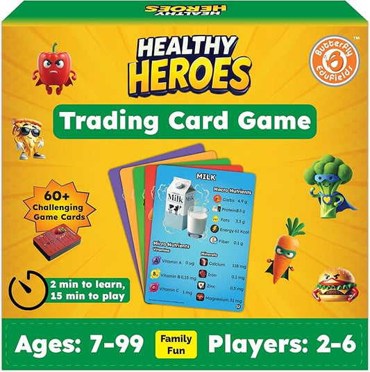 Butterfly EduFields Healthy Heroes Card Game | Fun Family Party Favors for Kids & Adults | Best Birthday Return Gifts for Boys Girls Ages 7+ | 60 Food Cards + 12 Action Cards | 2-6 Players