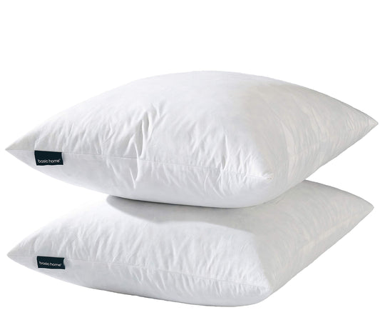 basic home® Hotel-Style Goose Feather Pillow Insert for Sofa & Bed - 100% Odorless & Plump Cushion Filler - 233TC Cotton with Inner Liner to Prevent Poking (18x18 Inch)