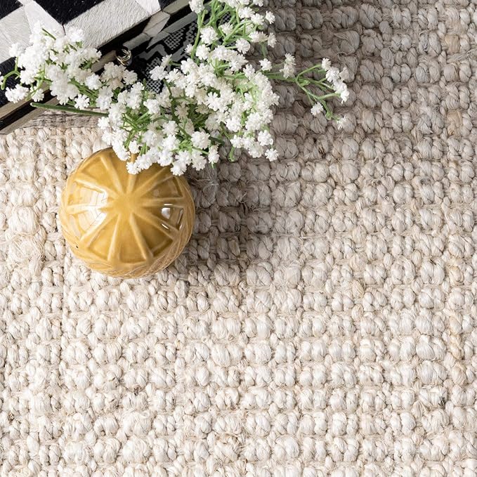 Nuloom Daniela Off-White, 2' x 3', Handmade, Jute, Tassel, Soft and Textured, High Traffic, Stain Resistant, Easy Clean, Durable Area Rug for Bedroom, Living Room, Dining Space, Foyer, Entryway