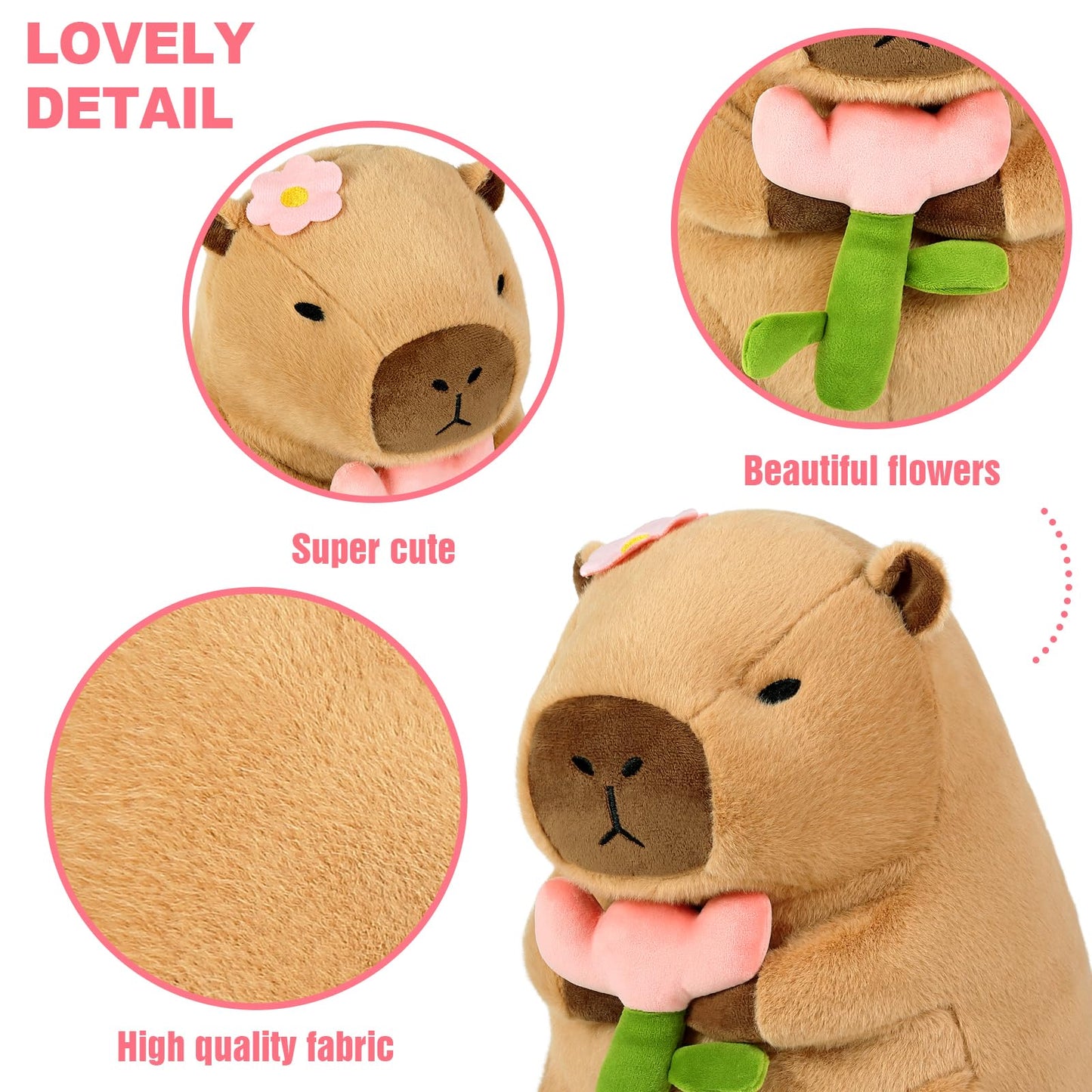 Ditucu Cute Capybara Plush Pillow Holding Tulip Flower Capibara Stuffed Animal Plushies Toys for Mom Kids Girlfriend Brown 11 inch