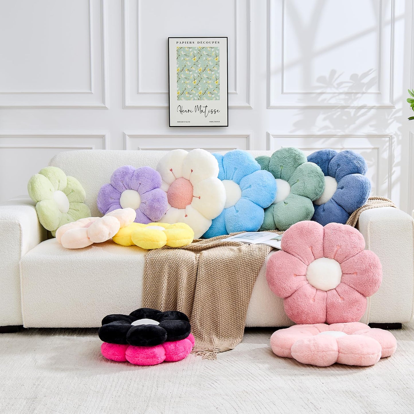 VBGYA Flower Pillow Cute Flower Shaped Pillows Decorative Throw Pillows Aesthetic Home Decor Floral Daisy Cushion for Bed (Yellow, 19.6 Inch)