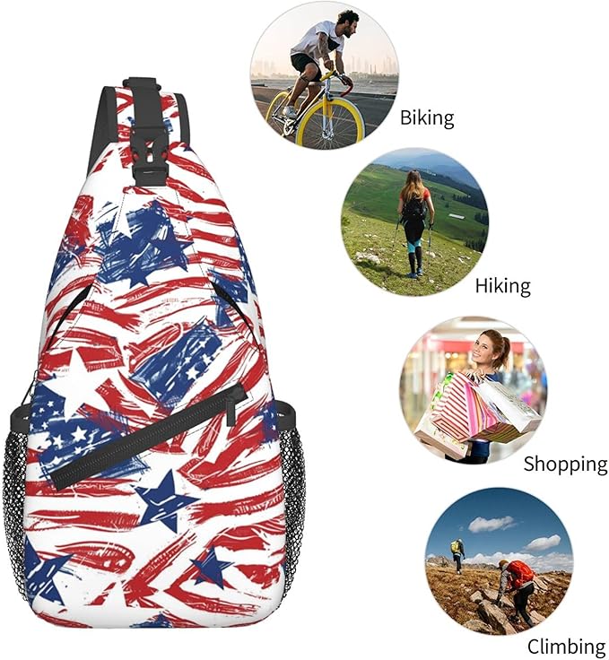 GJXFLSY American Flag Print Sling Backpack Crossbody Bag Casual Chest Bags Travel Hiking Daypack Shoulder Bag for Women Men