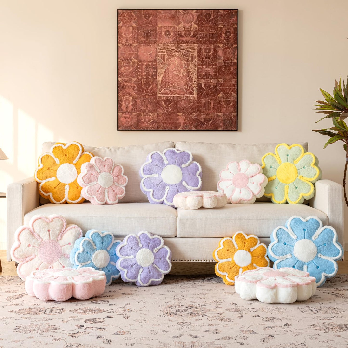 Znhinery Flower Shaped Decorative Throw Pillow Cushion for Bed Couch, Cute Flower Plush Throw Pillows Home Decor Floor Pillow Seating Cushions (Dark Yellow, 17.7 Inches)
