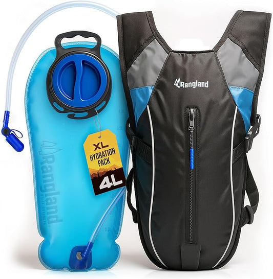 Hiking Backpack with XL Water Bladder (4L, 135oz) Wide-Mouth Hydration Bag with Leakproof Bite-Valve, Easy-Fill Ice Opening, Ergonomic Padded Comfort (Extra Large 1+ Gallon Capacity)
