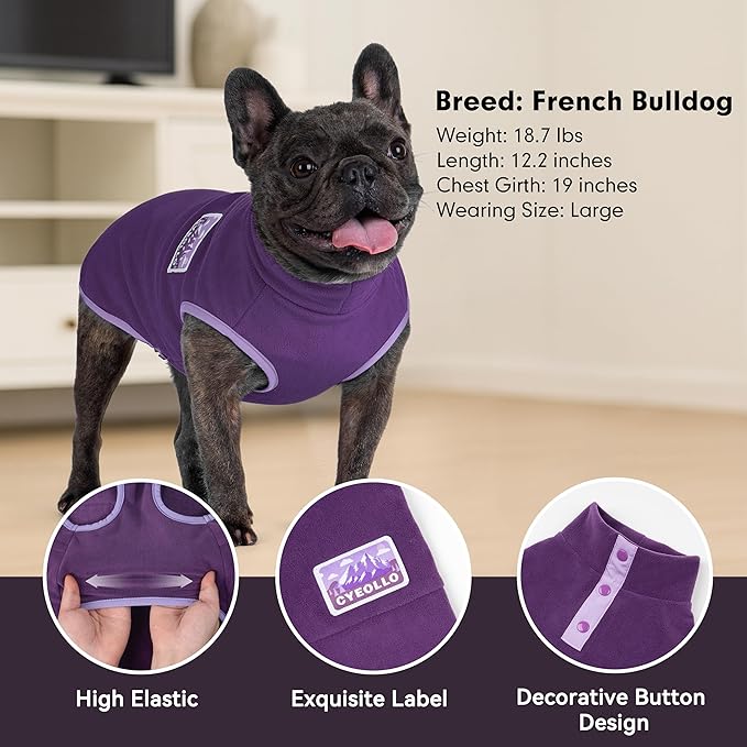 cyeollo Small Dog Sweater, Stretchy Soft Fleece Sweater Pullover Dog Vest Lightweight Turtleneck Warm Winter Doggie Clothes for Puppy Cats Apparel, Purple S