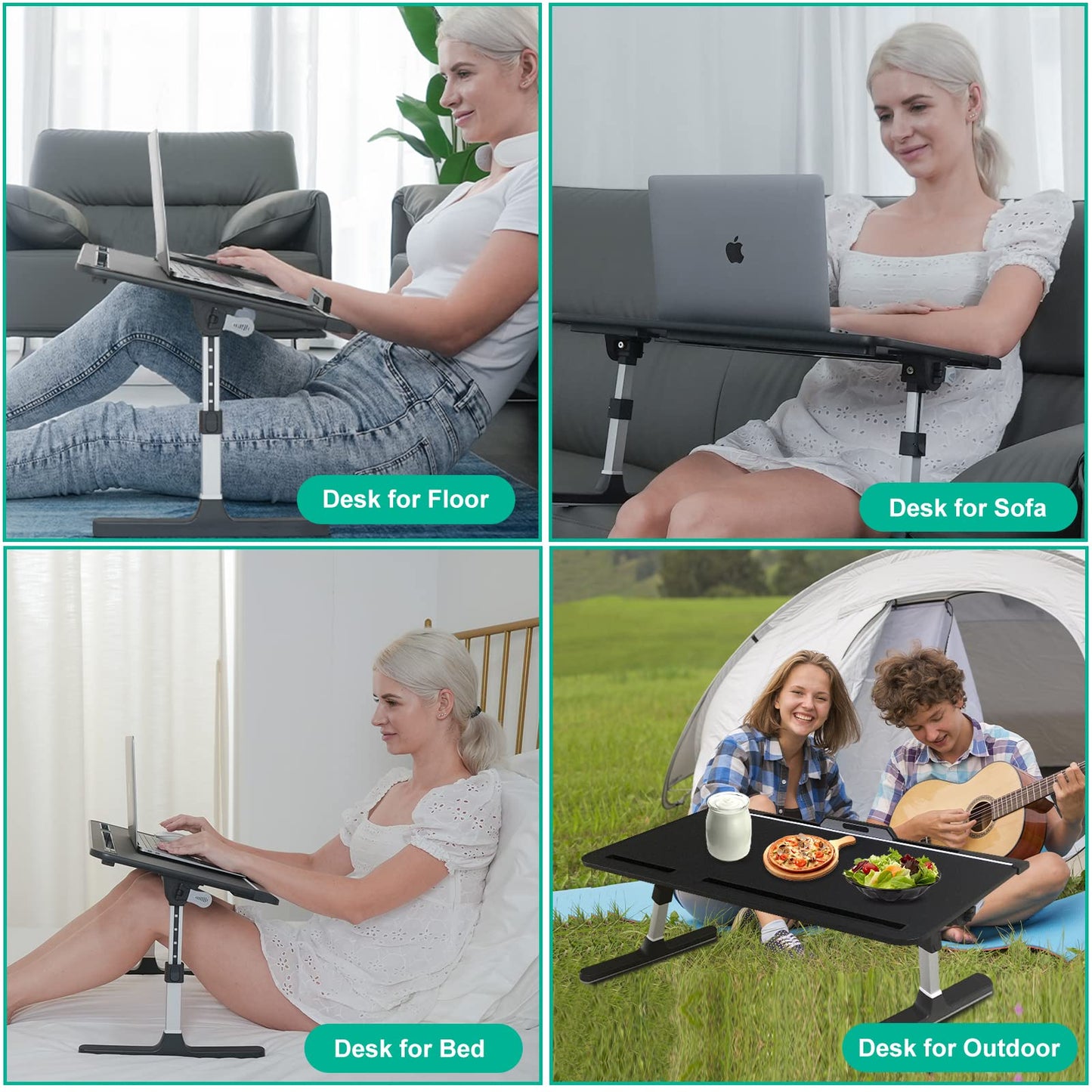KLEAR Foldable Laptop Bed Tray Desk, Adjustable Laptop Bed Table with Heights and Angles, Upgraded-Sturdy Laptop Lap Desk for Bed/Sofa/Couch/Floor, Lap Tablet Desk (NO Drawer,Black)