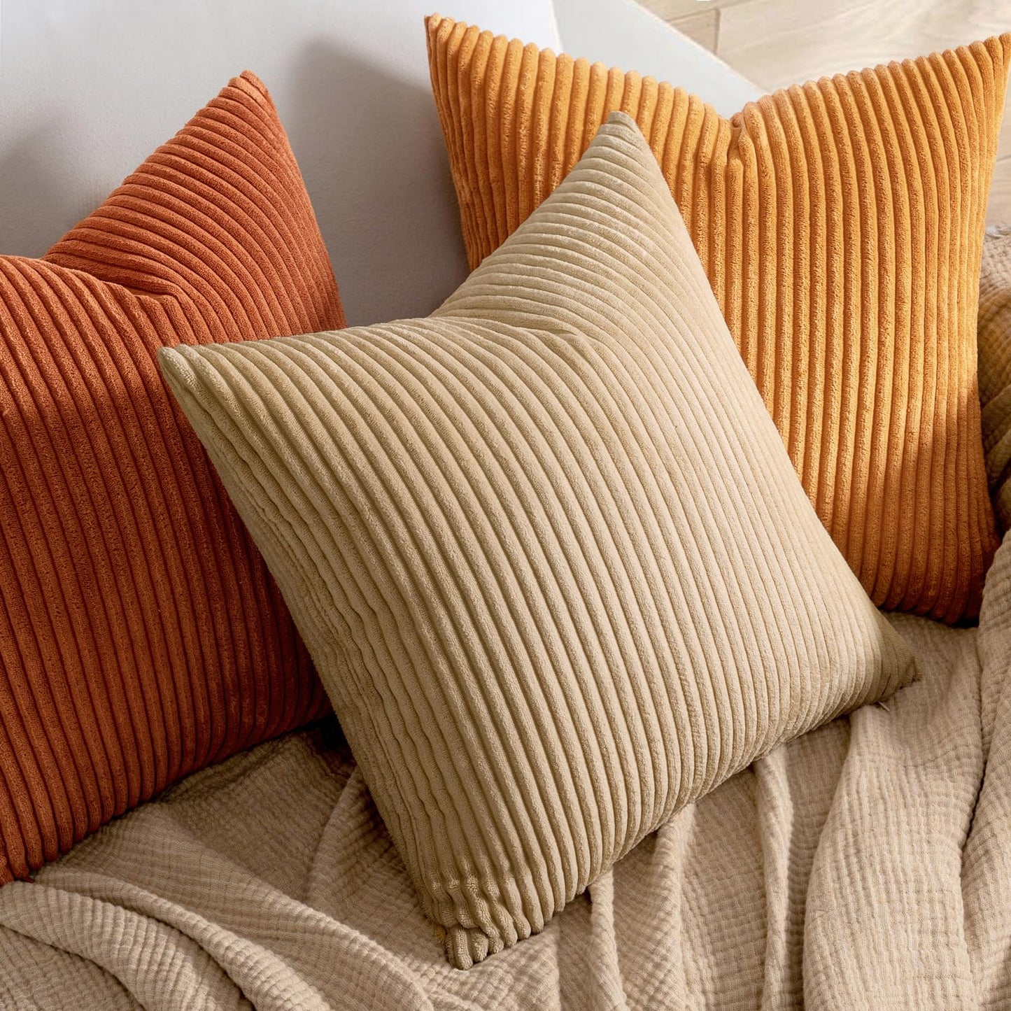 MIULEE Decorative Corduroy Pillow Covers Soft Solid Pack of 2 Cushion Cases Boho Square Throw Pillow Covers Rust Farmhouse Pillowcases for Couch Sofa Bed Living Room Home Decor 18 x 18 Inch