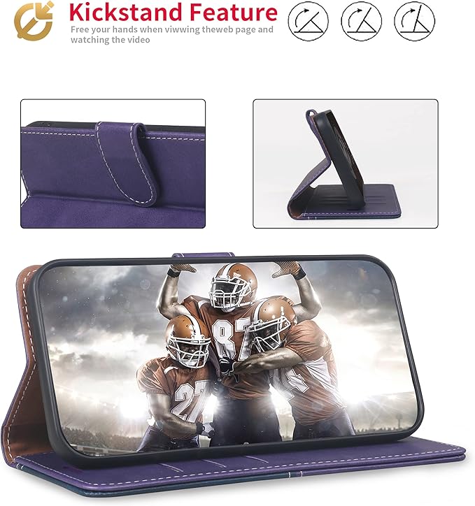 CIVICASE for iPhone 13 Pro Max Wallet Case,Leather Flip Case [RFID Blocking] Credit Card Holder Folio Magnetic Stand TPU Shockproof Cover Color Matching for iPhone 13 Pro Max (6.7") Purple Blue