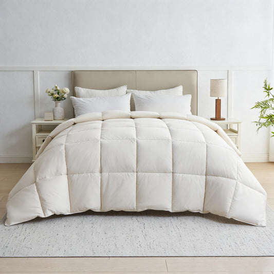 puredown® Goose Feather Down Fiber Comforter Full/Queen Size - 100% Organic Cotton Cover All Season Duvet Insert, Breathable Fluffy Warmth Hotel Luxury Bedding Comforter (88"x90")