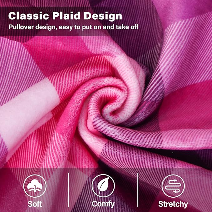 KYEESE Dog Pajamas Comfy Pet Clothes Soft Coat Lightweight Pjs Velvet Doggie Jammies Stretchy Onesie Plaid Dog Pajamas for Small Dogs Boy Girl,Pink, Medium