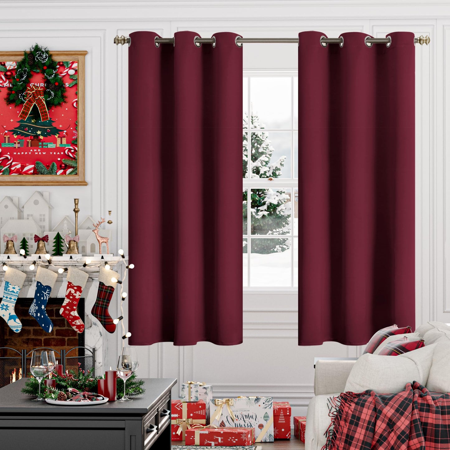 YoungsTex Burgundy 100% Blackout Curtains 63 Inch Length 2 Panels, Room Darkening Drapes with Liner Thermal Insulated for Bedroom Living Room Window, 42 X 63 Inch
