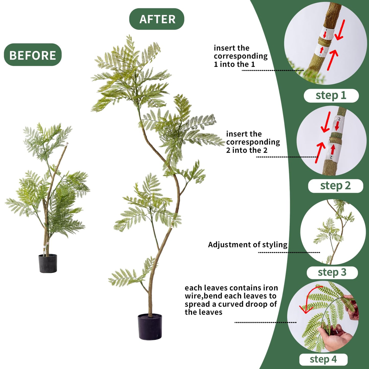 Bailikang 6.6FT Artificial Tree Fake Jacaranda Tree,Faux Tall Tree Lifelike Green Leaves Large Plants Indoor Fake Trees for Home Decor