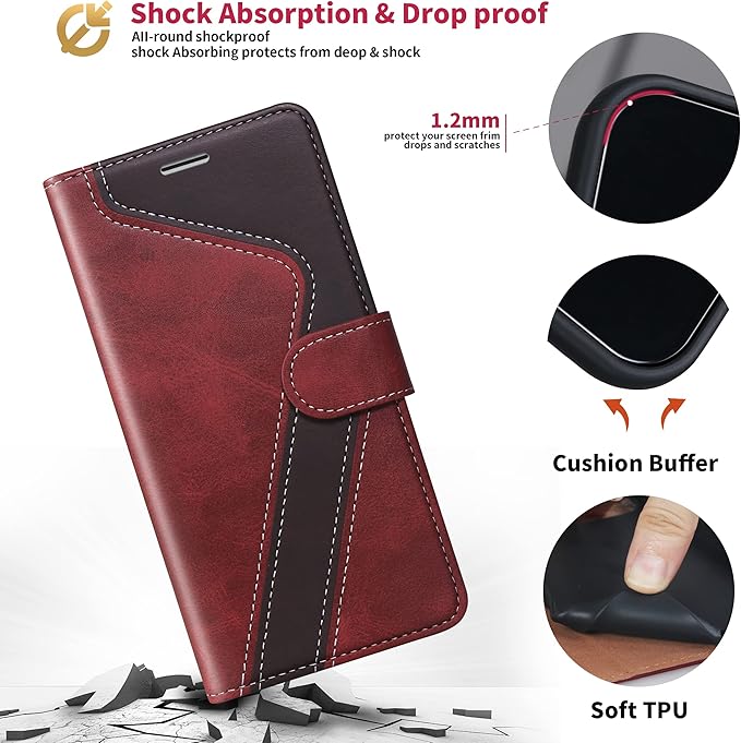 CIVICASE for iPhone 15 Pro Max(6.7inch) Wallet Case,Leather Flip Case RFID Blocking Credit Card Holder Folio Magnetic Stand TPU Shockproof Cover Compatible with iPhone 15 Pro Max Red Brown