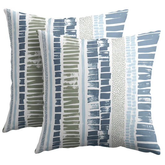 Blue Green Pillow Covers 18x18 Set of 2 Boho Striped Dots Print Pattern Decorative Outdoor Zipper Pillowcases Rustic Decoration Farmhouse Linen Throw Cushion Cover Decor for Home Couch Sofa Bed