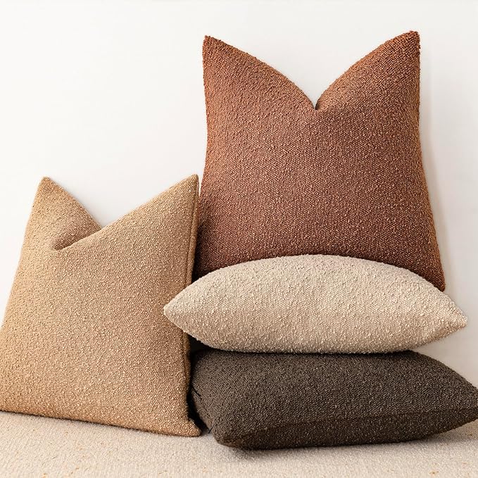 Foindtower Decorative Textured Boucle Throw Pillow Covers Accent Solid Pillow Cases Neutral Soft Cozy Couch Cushion Case for Chair Sofa Bedroom Living Room Home Decor 22x22 Inch,1PC,Burnt Orange Hazel