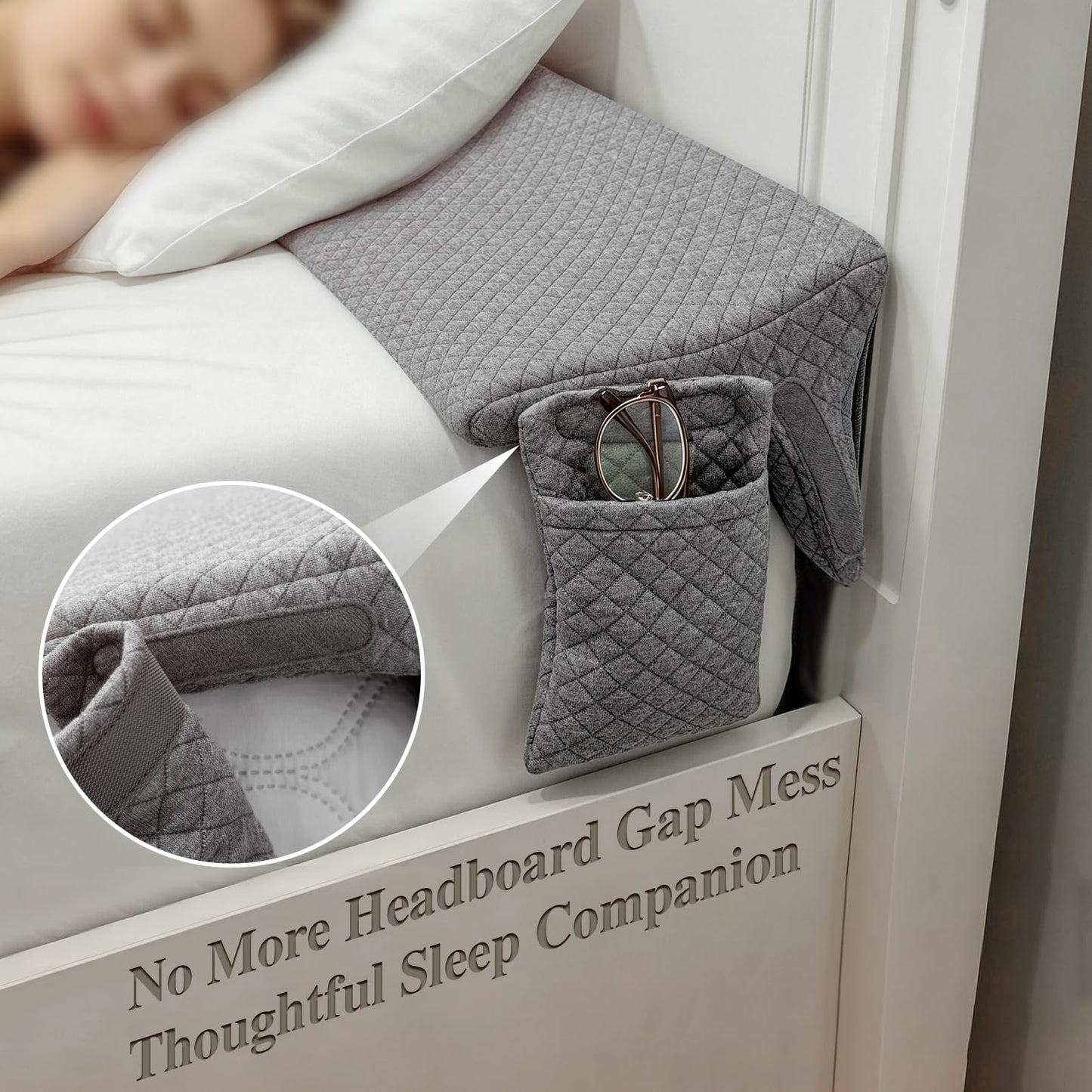 JZHLLA Triangle Bed Gap Filler King High Density Foam Headboard Gap Filler Pillow with 2 PCS Pockets and Removable Washable Cover, Prevent Items from Falling