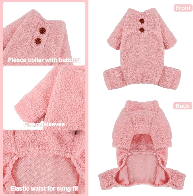 Dog Sweaters for Small Dogs Winter Dog Pajamas Sized Dogs Boy Girl Fleece Pet Clothes Puppy Outfit 4 Legs Jumpsuits for Chihuahua Yorkie Cat Apparel (Pink, Small)