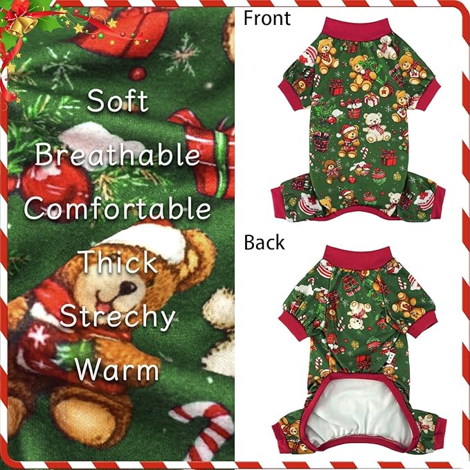 XPUDAC 4 Pack Dog Christmas Pajamas Reindeer Puppy Clothes Cute Santa Claus Dog Pajamas Costumes Outfit Red Green, 5XL