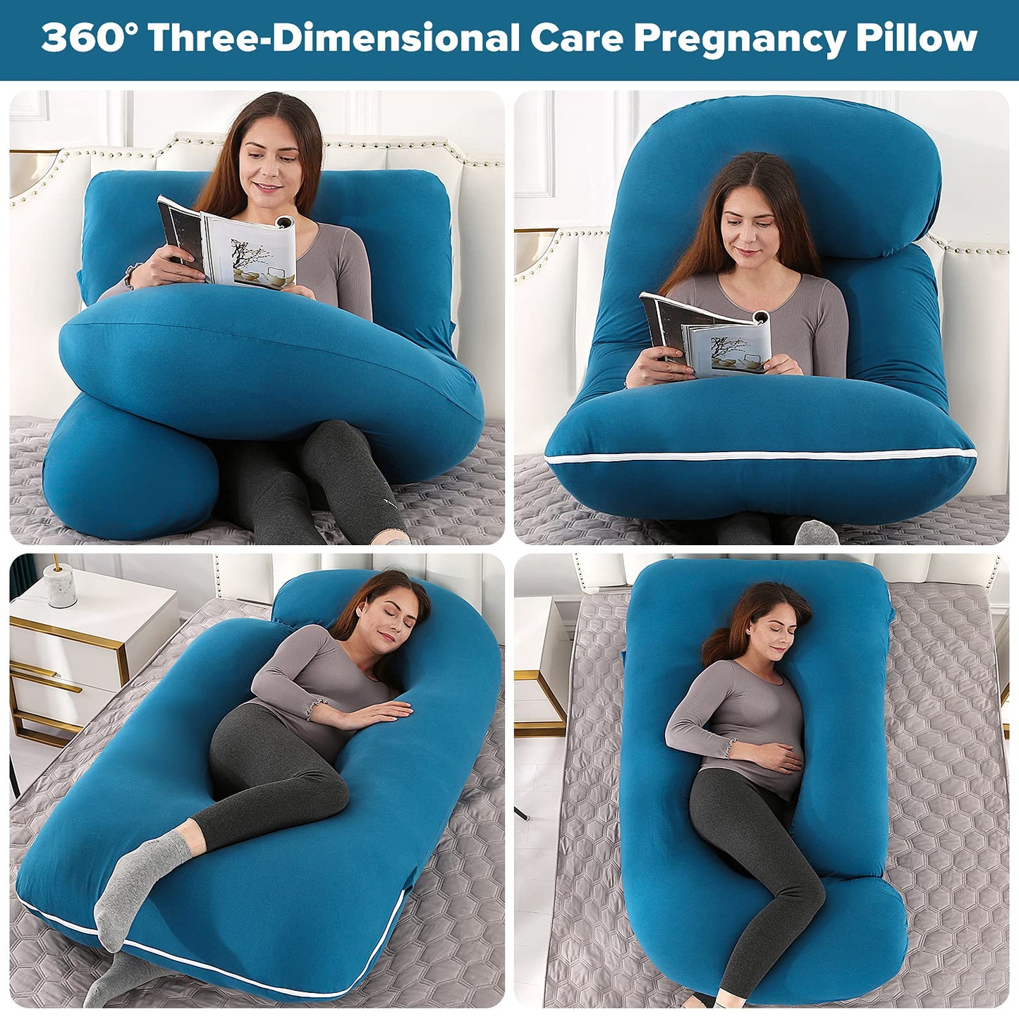 U-Shaped Full Body Pregnancy Pillow for Sleeping – 57" Maternity Pillow with Removable Cover, Support for Back, Legs, Belly & Hips (Jersey -Royal Blue)