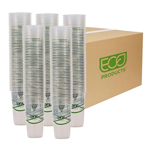 ECO PRODUCTS GreenStripe Clear Compostable 32oz PLA Large Plastic Cups, Case of 600, Disposable Renewable Plant-Based Cold Cups, For Cold Drinks & Snacks, BPI Certified, ASTM Compliant.