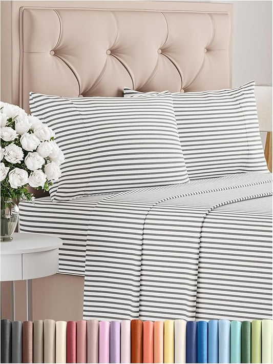 Cal King Size 4 Piece Sheet Set - Comfy Breathable & Cooling Bed Sheets Set - Hotel Luxury Bedding for Women, Men, Kids, Teens, Boys & Girls - Deep Pockets & Wrinkle Free - Oeko-Tex - Grey Stripes 2