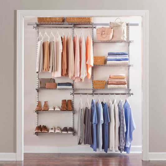 Rubbermaid Configurations Deluxe Custom Closet Kit, 3-6 Ft. Adjustable Metal Wire Shelving, Titanium Finish, Expandable Organization System, Hardware Included, for Home Closet/Pantry/Laundry/Mudroom