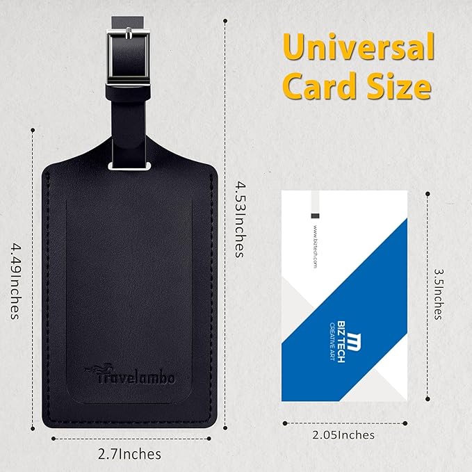 Travelambo 20 Pack Luggage Tags Faux Leather for Suitcases Travel Bag Labels with Protection Cover ID (Black)