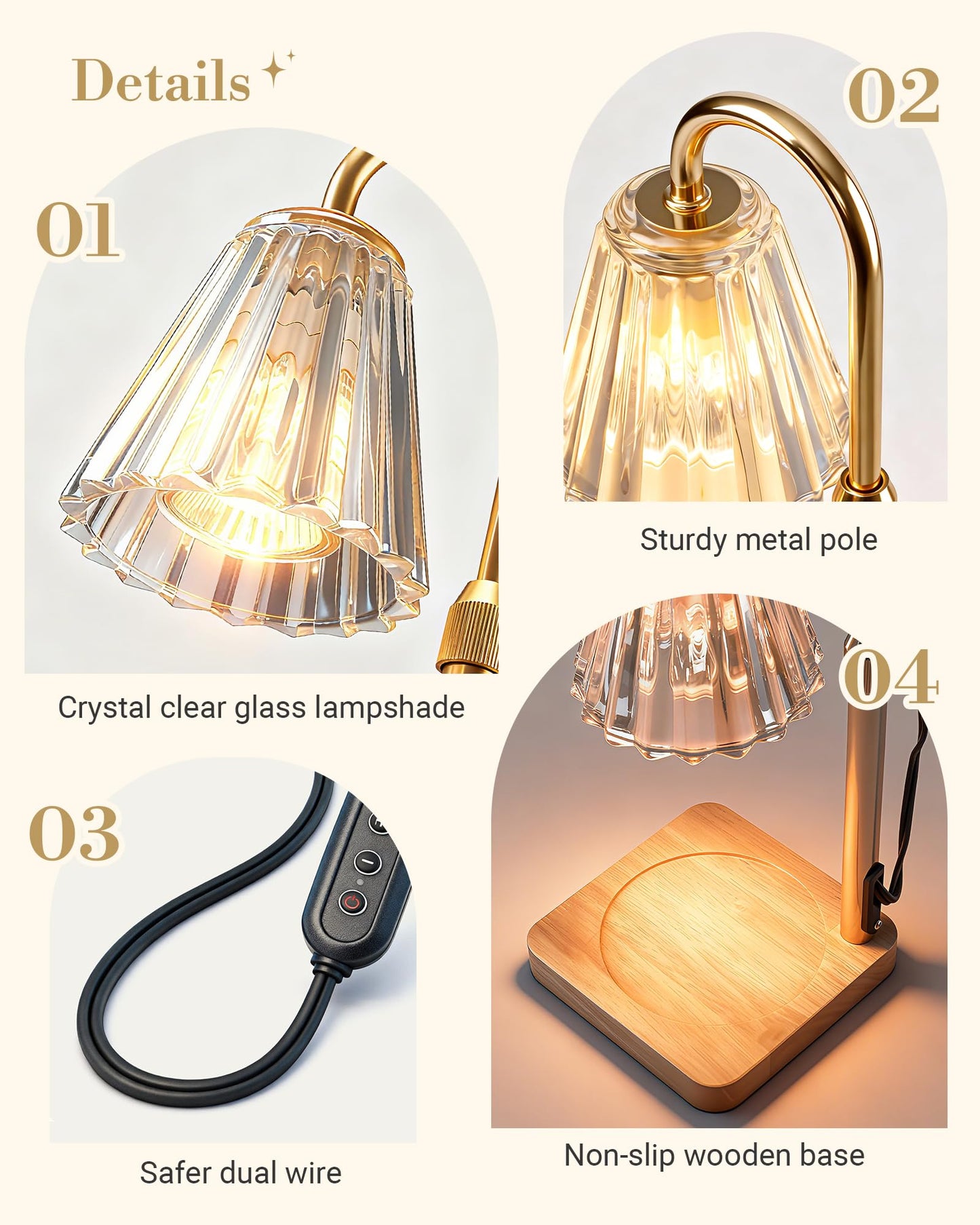 Marycele Candle Warmer Lamps 2 Pack, Electric Wax Warmer Lamp with Timer for Jar Candles, Aesthetic Home Decor, Housewarming Gifts for Women, Adjustable Height Clear