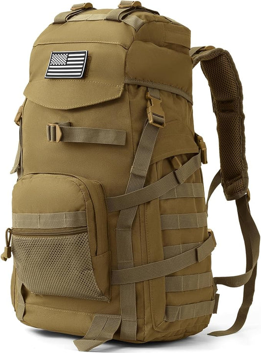AUMENTAR 50L Tactical Backpack for Men and Women, Water-Resistant Molle Rucksack, Large Military Assault Pack for Hiking, Hunting, Camping, Gym & Outdoor Survival Khaki