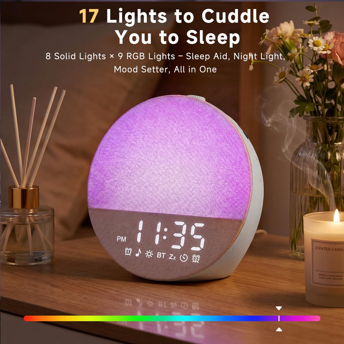 Geuuap Sunrise Alarm Clock White Noise Machine | Natural Wake-Up Light for Bedroom with 30 Soothing Sleep Aids, Bluetooth Speaker, Dimmable Clock, Screen-Free Design for Baby Adults Kids-Grey