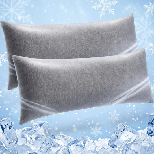Tudomro 2 Pack Cooling Body Pillow Cases for Hot Sleepers, 20 x 54 Inch Long Cooling Pillow Covers with Hidden Zipper, Soft Breathable Cool to Touch Pillowcases for Night Sweats(Grey)