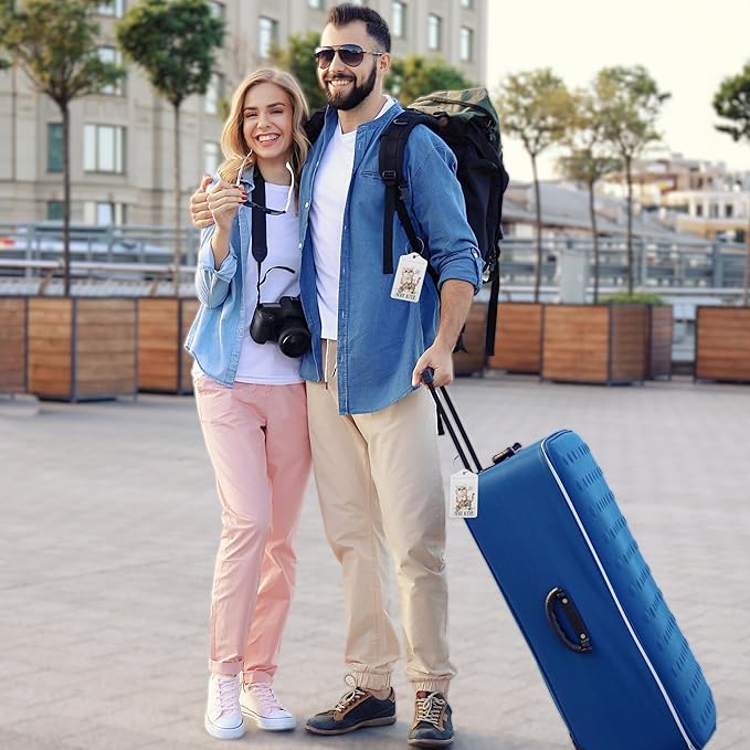 Cute Cat Luggage Tags for Suitcases,2 Pack,Never Better Luggage Tag,Leather Stainless Steel Loop Label Tag for Women Men Girls Travel Bag Suitcase