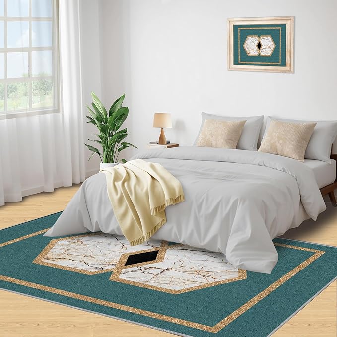 Jadeite Marble Area Rug Abstract Marble Texture Area Rugs for Living Room Light Luxury Stone Crack Carpet Gold Geometric Stripes Outdoor Carpet for Bedroom Living Room 6x8ft
