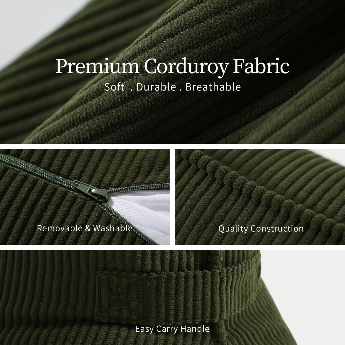 Ailuteie Pat. Pend. Corduroy Ergonomic Lumbar Support Pillow for Sitting Support, Triangle Back Cushion for Sofa, Armchair & Bed, Washable Cover, Avocado Green