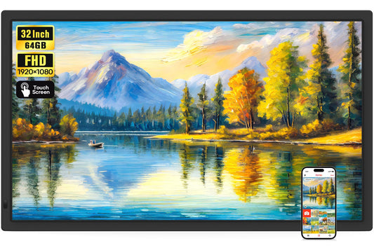 Frameo 32" Extra Large Digital Picture Frame WiFi 64GB, 1920 x 1080 FHD IPS Touch Screen Electronic Photo Frames, Wall Mounted, Auto-Rotate, Support USB and SD Card, Share Photos Videos Instantly