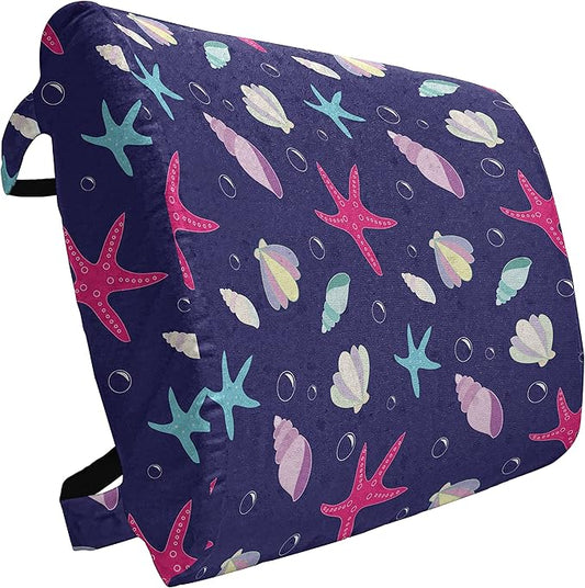 Ambesonne Navy and Blush Lumbar Back Support Pillow, Nautical Marine Pattern with Shells Starfishes and Bubbles Aquatic Wildlife, High Density Foam for Office Chairs Car Seats, 14" x 13", Purple Pink