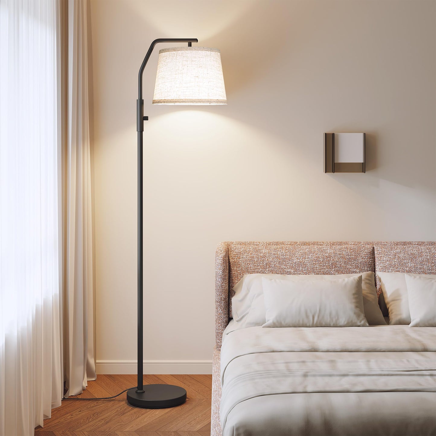SUNMORY Floor Lamps for Living Room, 9W Bulb Included, Lamp for Bedroom with Adjust Head, Standing Lamp with Rotary Switch, 0-100% Dimmable Floor Lamp for Living Room Bedroom Office Nursery