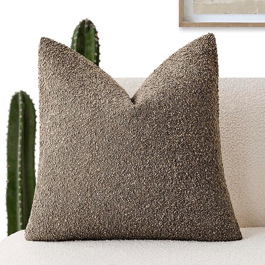 Foindtower Decorative Textured Boucle Throw Pillow Covers Accent Solid Pillow Cases Neutral Soft Cozy Couch Cushion Case for Chair Sofa Bedroom Living Room Home Decor 18x18 Inch,1PC,Light Brown